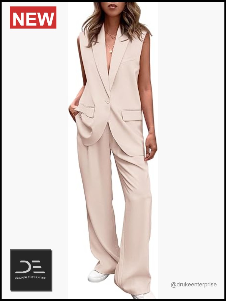 2 Piece Sleeveless Vest And Wide Leg Pants Business Casual Suit Set